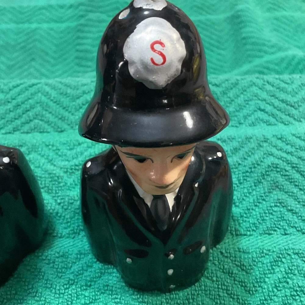 Black Ceramic Policeman Salt and Pepper Shakers - Decorative Home Accent